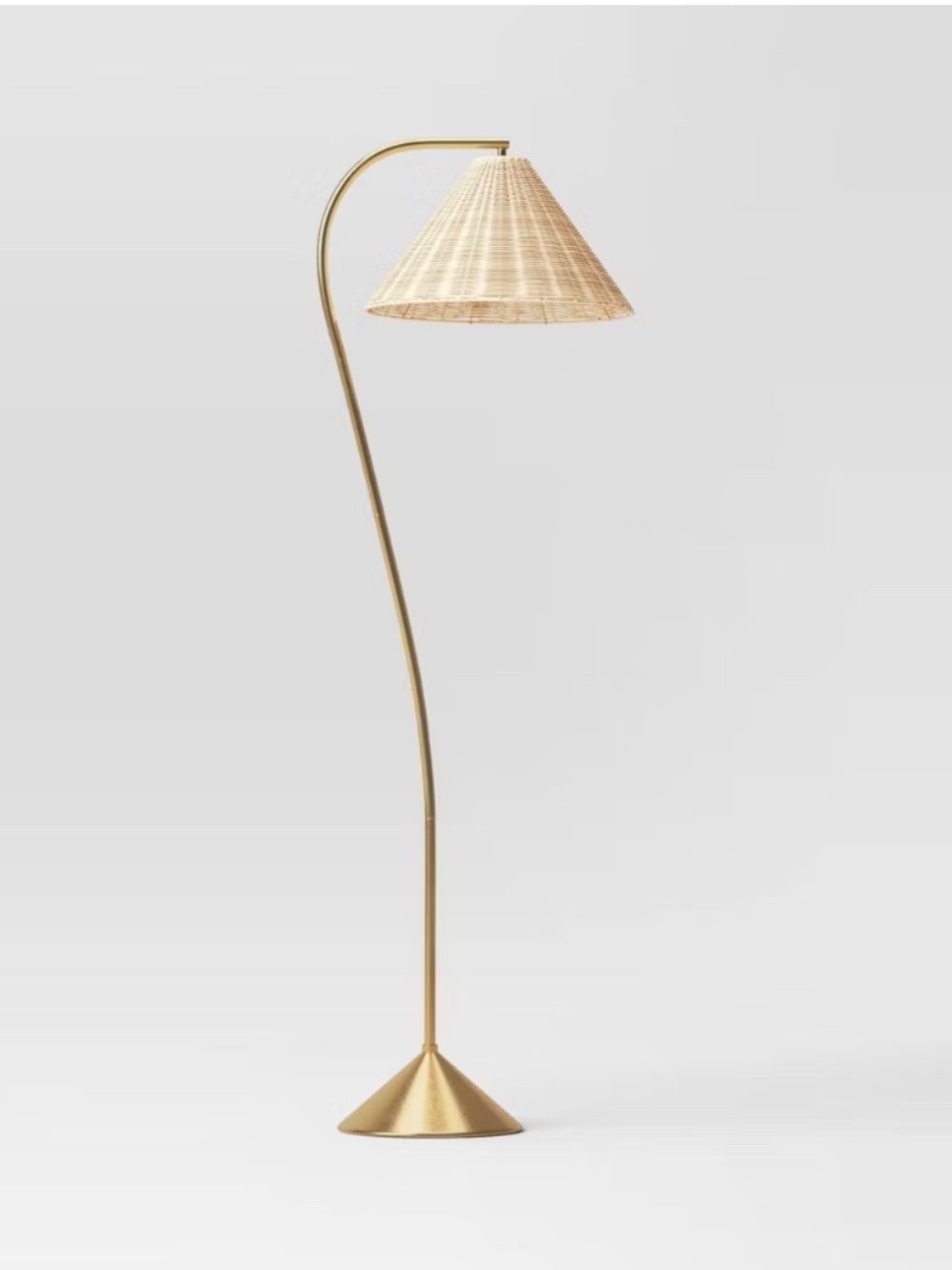 NIB Target Threshold Gooseneck Floor Lamp with Rattan Shade Brass Base - Picture 2 of 2
